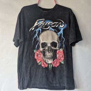 Poison Band Graphic Tee - Skull & Roses Blue Lightning Mineral Wash Medium